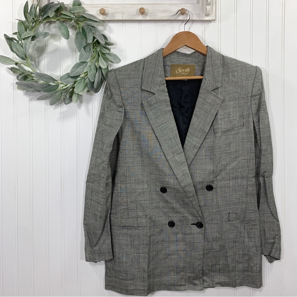 Vintage 90s houndstooth plaid double breasted blazer jacket size 10 academia